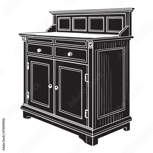 Black cabinet scraper Silhouette Vector, High Quality Illustration on White Background