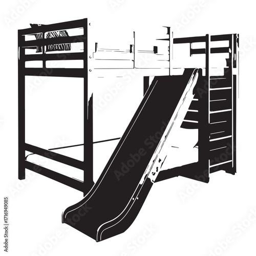Black bunk bed with slide Silhouette Vector, High Quality Illustration on White Background