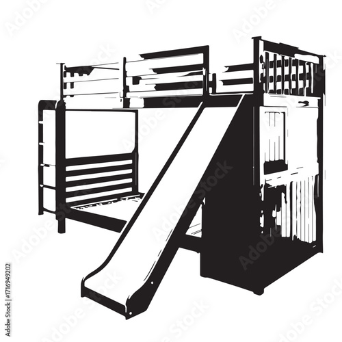 Black bunk bed with slide Silhouette Vector, High Quality Illustration on White Background