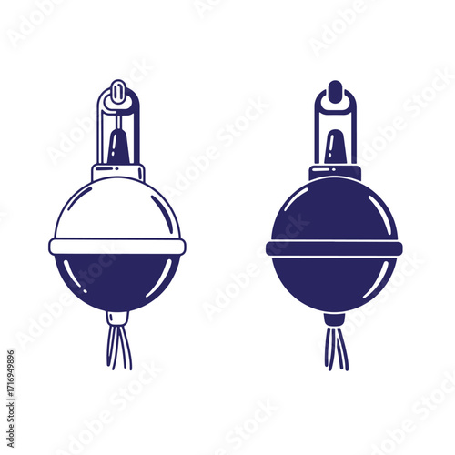 Vector illustrations of two fishing bobbers featuring a clean and modern minimalist design