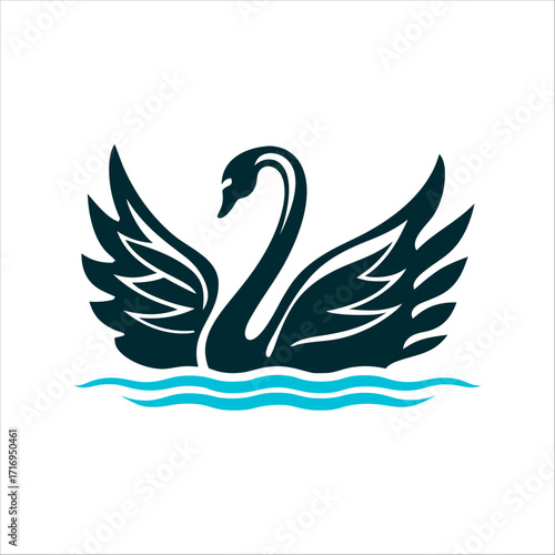 Fototapeta Naklejka Na Ścianę i Meble -  Elegant Black Swan Logo Icon Illustration Western Australia Day Black swan with curved neck and raised wings jet black
