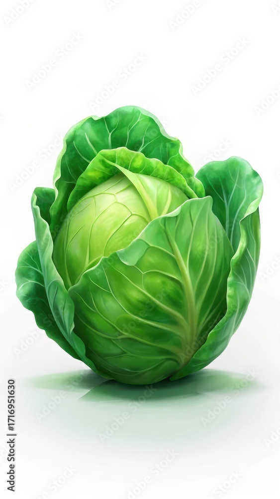 Obraz premium Crisp green cabbage head sitting alone on a white background with minimal surrounding elements