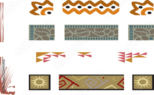 Intricate indigenous tribal border design with geometric patterns isolated on white background