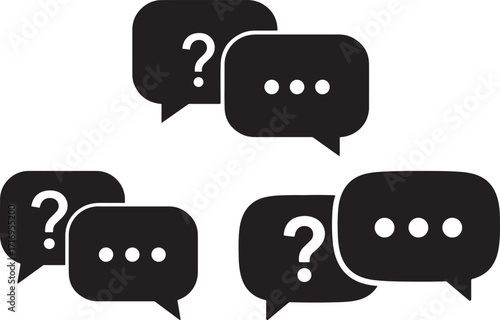Speech bubbles with questions and ellipsis silhouette