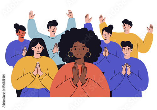 Diverse celebration moment featuring a group of people. Suitable for cultural diversity, unity, events, and celebrationsthemed designs and visuals.