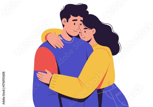 Loving couple in tender embrace suitable for anniversary, valentines day, romancethemed designs, relationship concepts, and greeting cards.