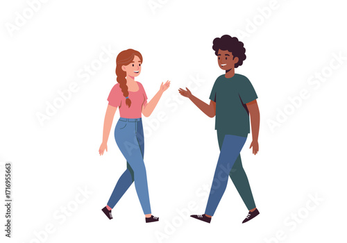 Young kids in denim pants conversing. Casual fashion concept for childrens wear brands, lifestyle blogs, and schoolrelated designs.
