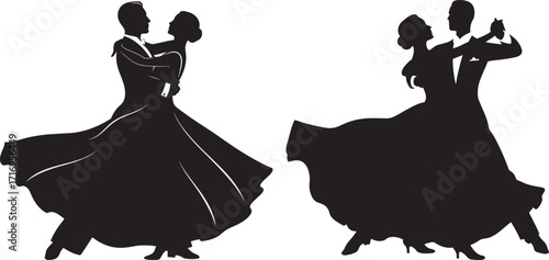 Elegant couple dancing ballroom silhouette