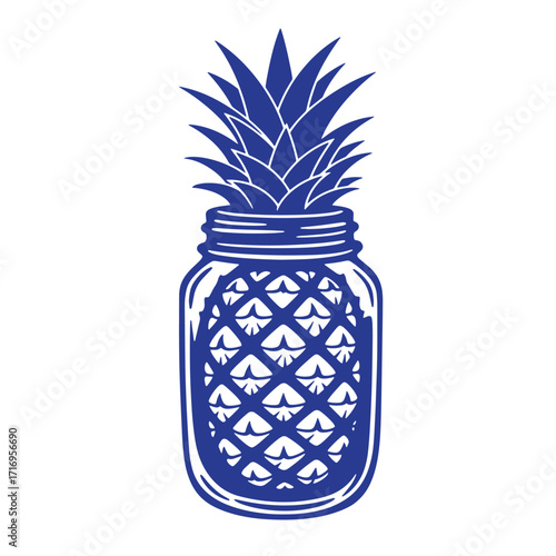 Blue pineapple illustration inside a mason jar perfect for tropical summer designs