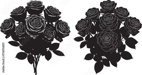 Two dark rose bouquets silhouette