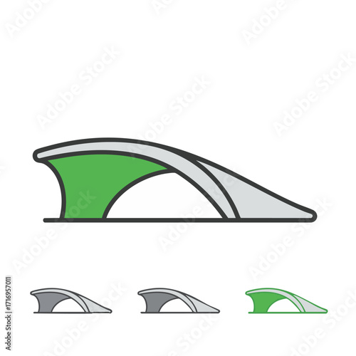 A minimalist vector graphic showcasing an abstract, curved architectural structure, ideal for modern branding, infrastructure, or innovative design concepts.