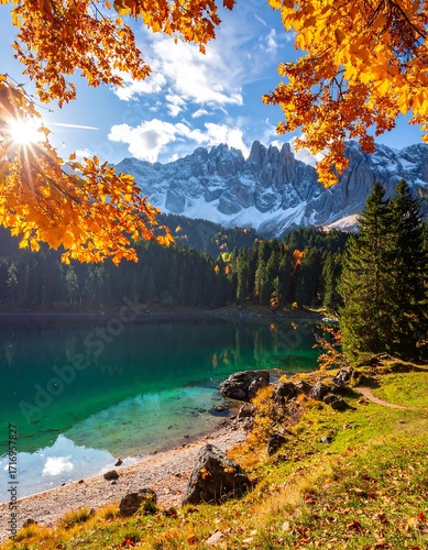 Autumnal mountain lake scene