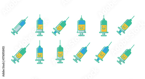 Cartoon Syringes Collection Medical Vaccination Concepts.