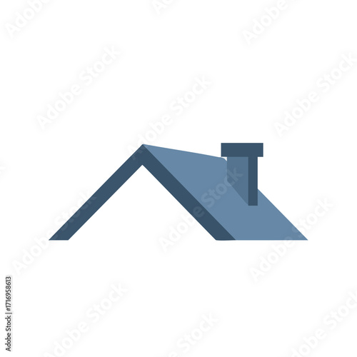 A clean, minimalist flat design illustration of a blue house roof with a chimney, symbolizing home, property, and shelter in a modern graphic style.