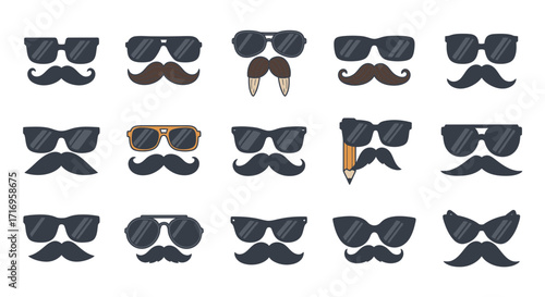Collection of Sunglasses and Mustaches for Disguise and Fun.