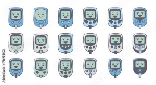 Cute Cartoon Blood Glucose Meter Icons.
