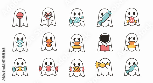 Cute Ghost Characters Holding Candy Collection.