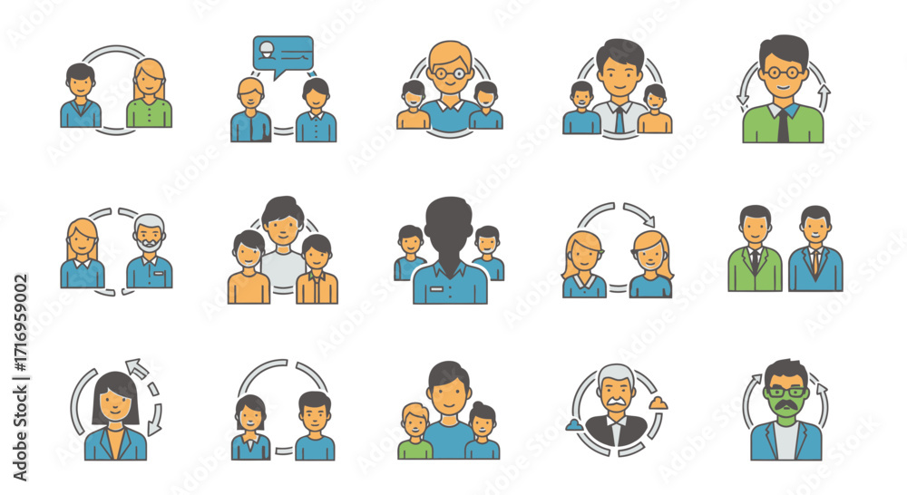 Fototapeta premium Diverse Teamwork and Collaboration Icons for Business and Social Interaction.
