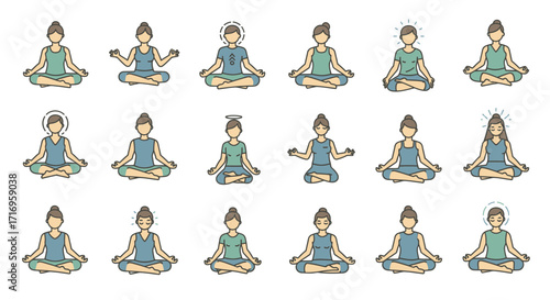 Diverse Yoga Poses A Collection of Meditating Figures.