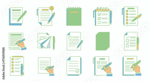 Documents and paperwork icons set for business and office.