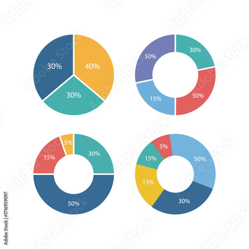 Pie charts set with numbers