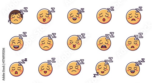 Emoji Sleepy Faces A Collection of Cartoon Expressions.