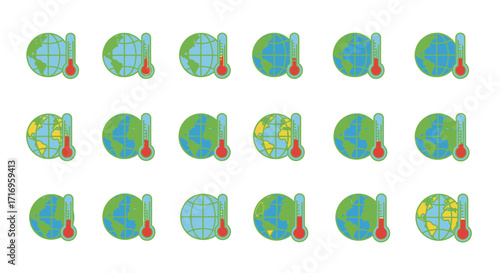Global Warming Icons Set Climate Change.