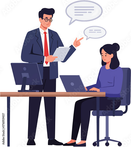 Business Colleagues in Discussion at Office Desk.