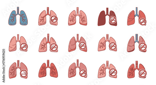 Human Lungs Health and Disease Conditions Set.