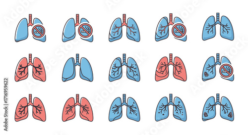 Human Lungs Health Conditions Illustrations.