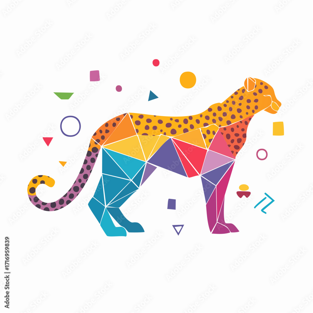 Obraz premium メンフィス柄でデザインしたチーターアイコンベクター素材