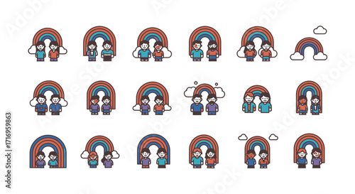 Rainbow Couple Icons Diverse Set.