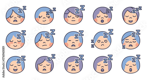 Sleepy Person Faces Collection.