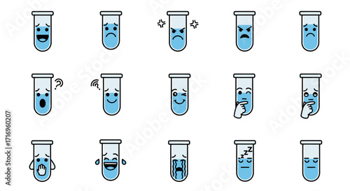 Test Tubes with Diverse Facial Expressions.