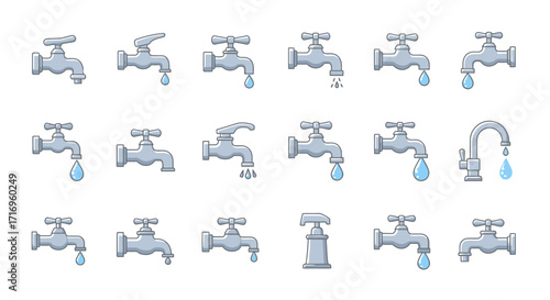 Water Faucets in Various Positions.