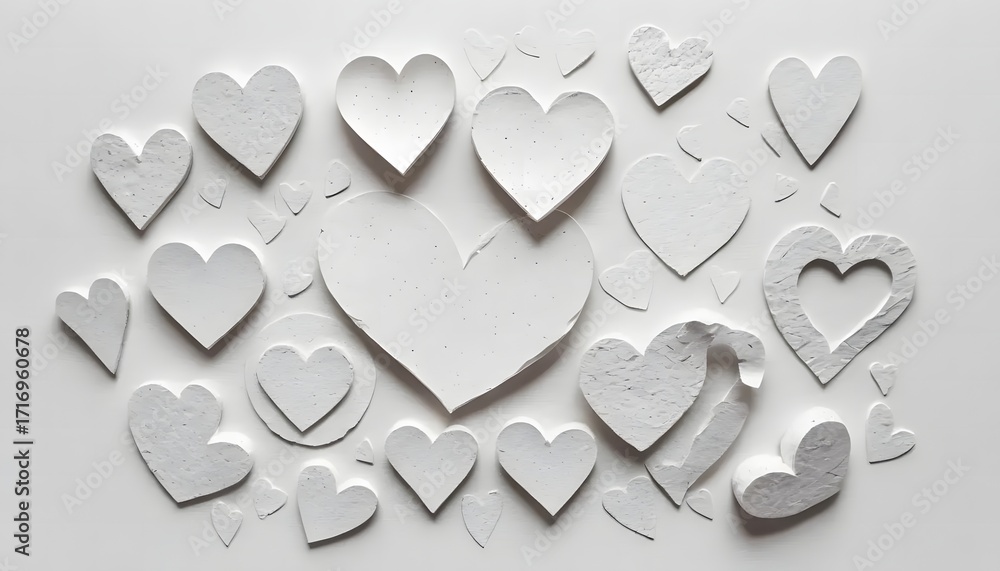 Obraz premium Textured White Hearts: A Minimalist Valentine's Day Composition with Subtle Shadows