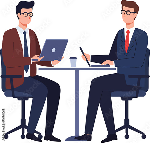 Two Businessmen in Suits Having a Meeting at a Table.
