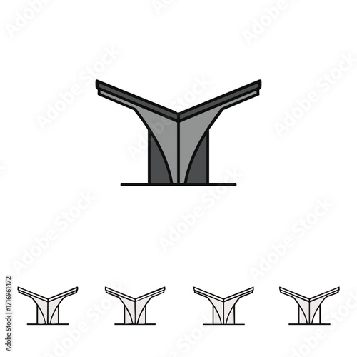 An elegant and abstract architectural structure with a prominent V-shaped roof, rendered in a clean, flat vector style suitable for various design applications.