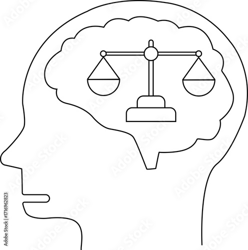 human head brain icon and scales icon with white background