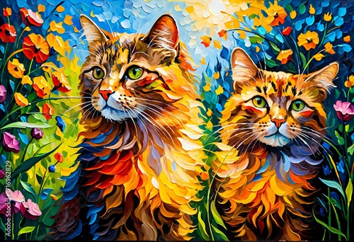 Two Colorful Impressionist Cats Artwork 8k
