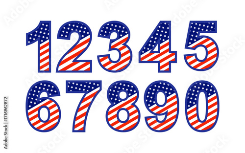Bold American Flag Numbers 0-9 for Patriotic Designs