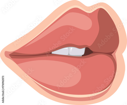 Smiling lips with white teeth, side view, cartoon style