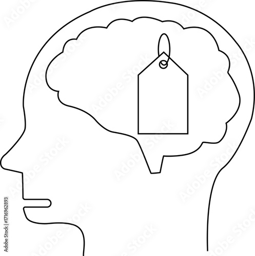 human head brain icon and price tag icon with white background