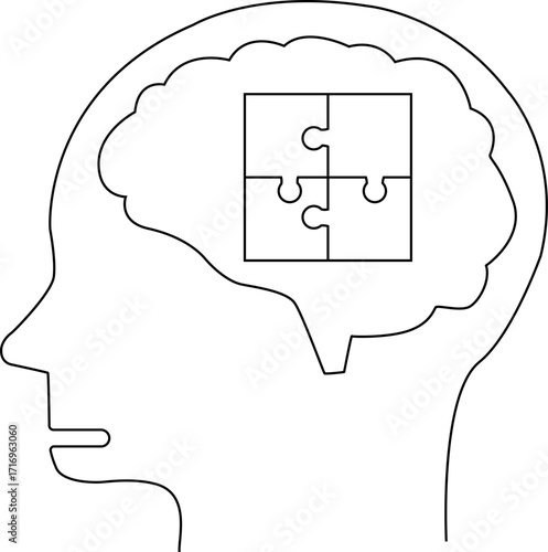 human head brain icon and puzzle icon with white background