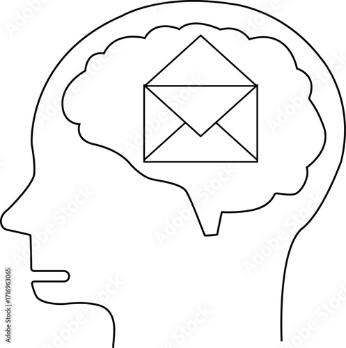 human head brain icon and open envelope icon with white background