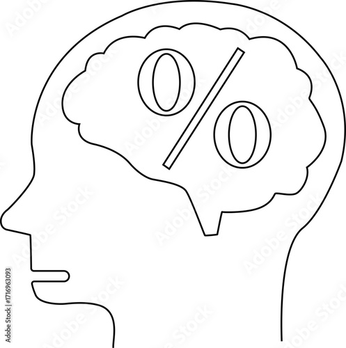 human head brain icon and percent icon with white background