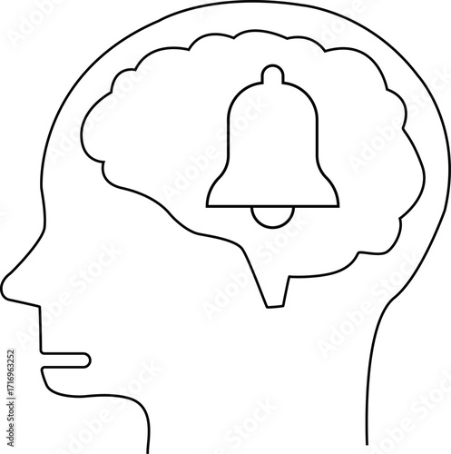 human head brain icon and bell icon with white background