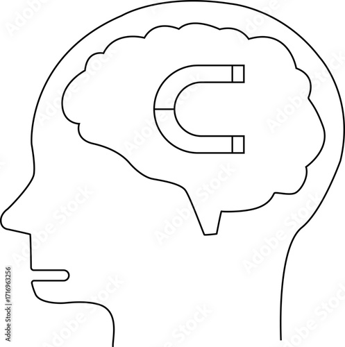 human head brain icon and magnet icon with white background
