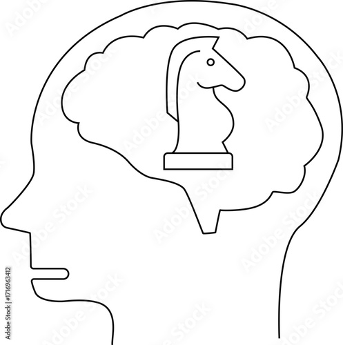 human head brain icon and chess horse icon with white background