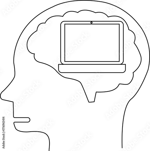 human head brain icon and laptop icon with white background